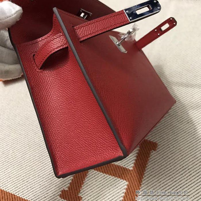 HERMES愛馬仕 凱莉包 mini kelly一代 大紅epsom皮 夏天首選手包款 可手提肩背  Ama1325